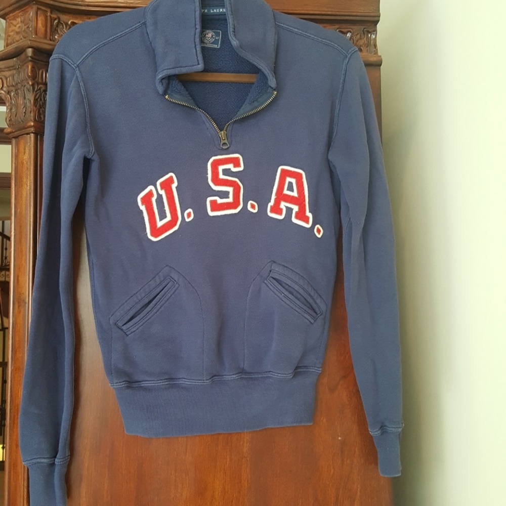 Ralph Lauren Navy Sweatshirt USA Logo Half-Zip